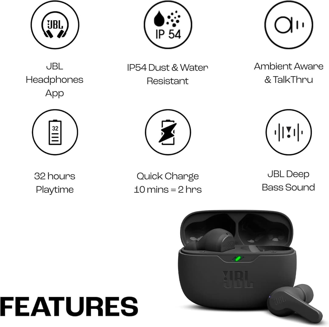 JBL Wave Beam Wireless Earbuds Black - Image 3