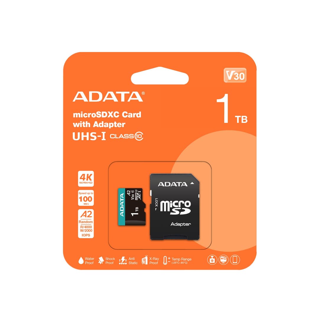 1TB AData Premier Pro microSDXC CL10 UHS-I U3 V30 A2 Memory Card with SD Adapter - Image 3