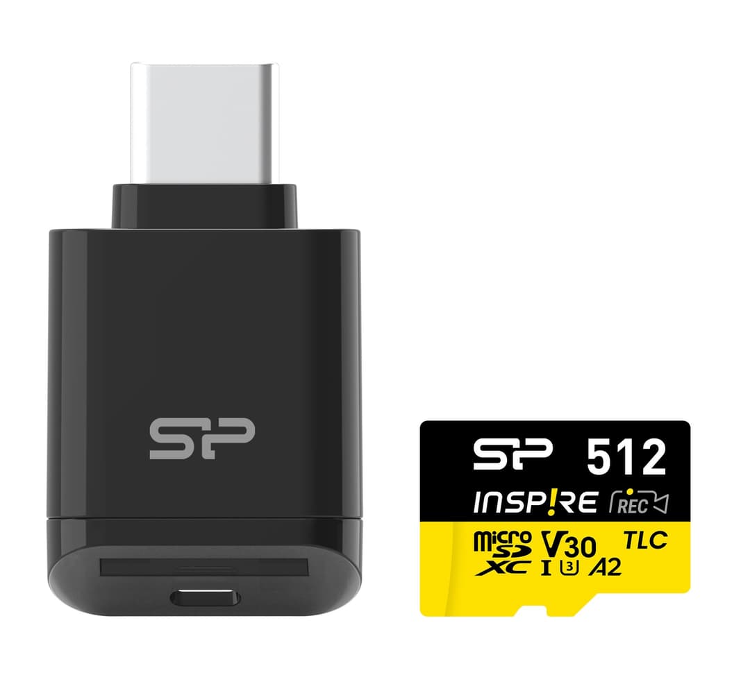 512GB Silicon Power Inspire microSDXC UHS-I V30 A1 4K Memory Card with USB Reader Type-C - Image 1