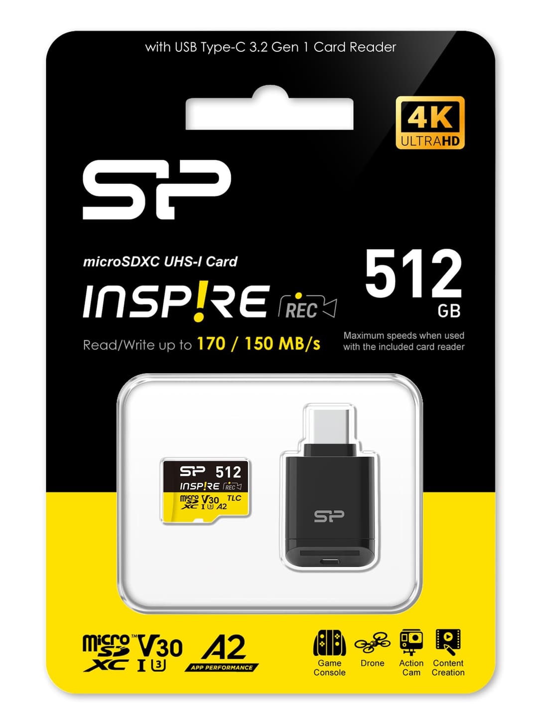 512GB Silicon Power Inspire microSDXC UHS-I V30 A1 4K Memory Card with USB Reader Type-C - Image 3