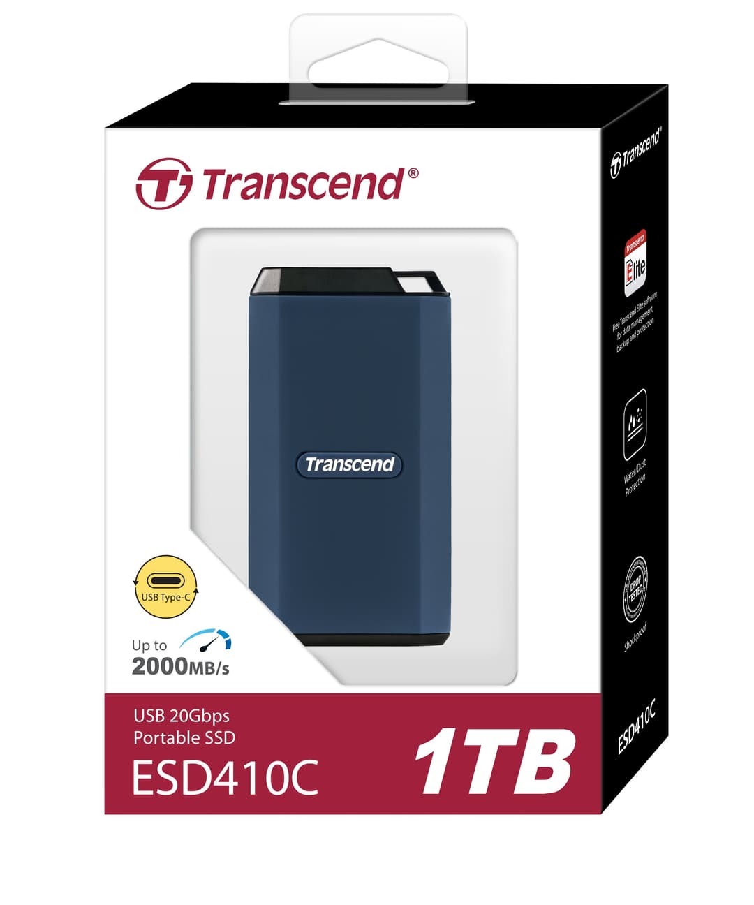 1TB Transcend ESD410C Portable SSD USB Type-A/Type-C Rugged Water-Resistant Dark Blue - Image 4