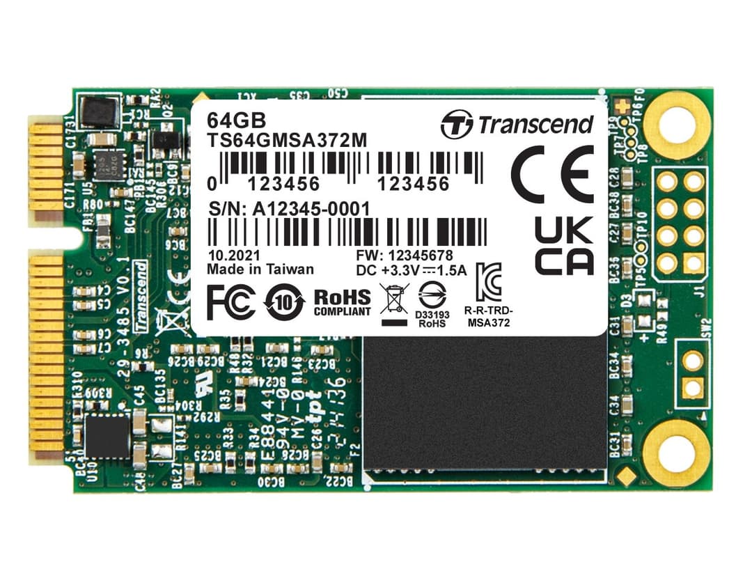 64GB Transcend mSATA SSD MSA372M Series SATA3 MLC Industrial-Level Performance - Image 1