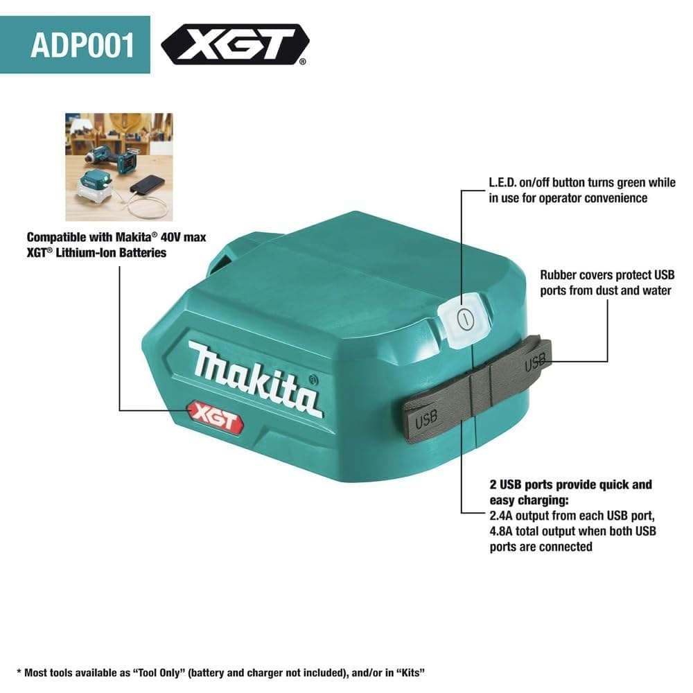 Makita DEAADP001G Twin Ports USB Battery Charger Adaptor - Blue - Image 2