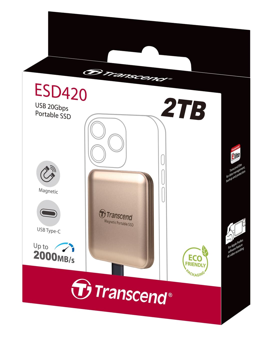 2TB Transcend ESD420 Portable Magnetic SSD USB 20Gbps Type-C Magsafe (Champagne Gold) - Image 2