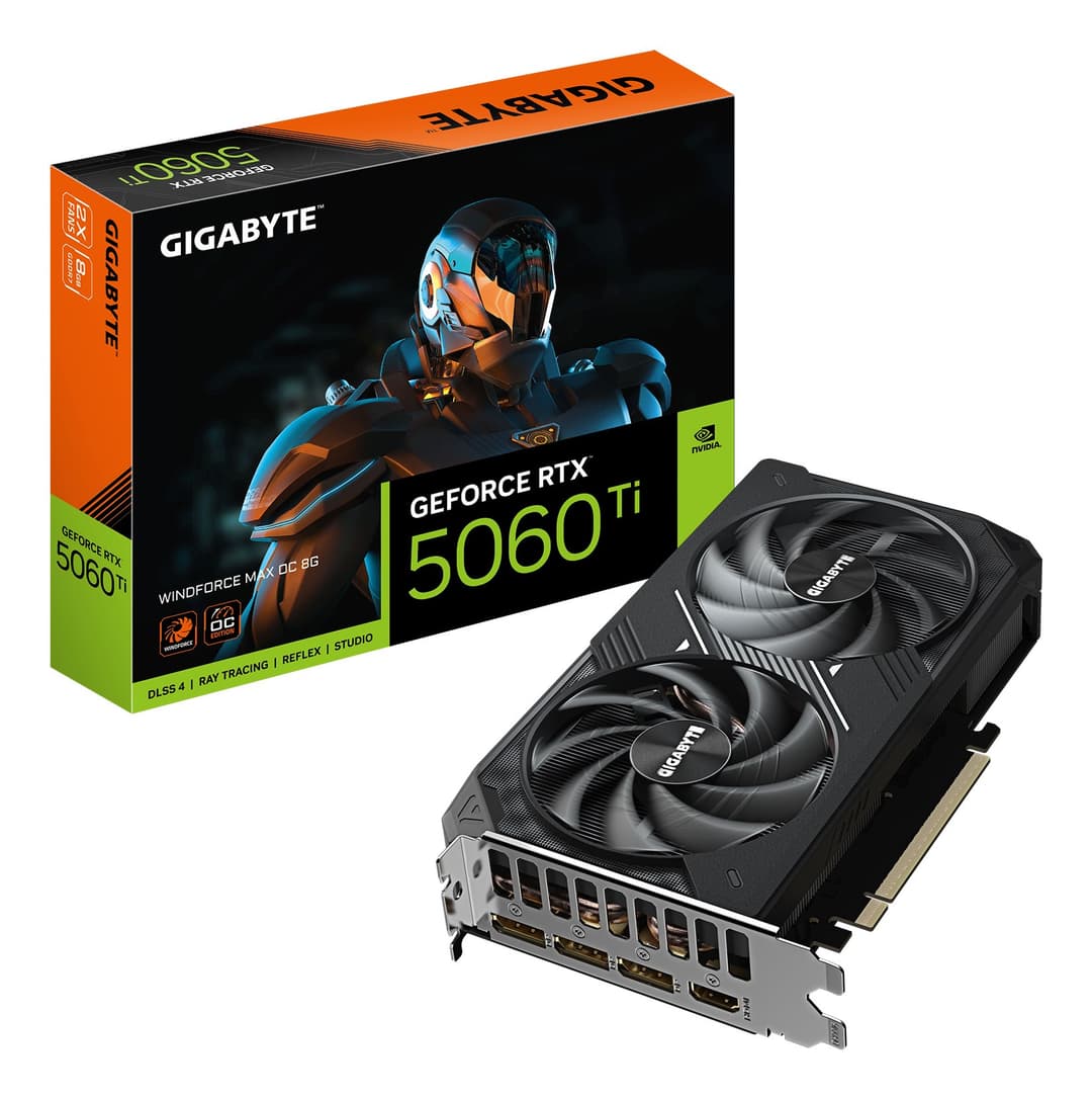 GIGABYTE GeForce RTX 5060 Ti WINDFORCE MAX OC 8G Graphics Card - 8GB GDDR7, 128bit, PCI-E 5.0, 2587MHz Core Clock, 3 x DP, 1 x HDMI, NVIDIA DLSS 4, GV-N506TWF2MAX OC-8GD - Image 1