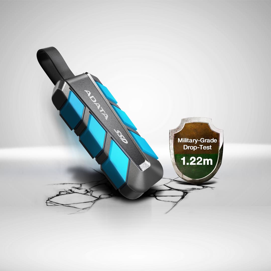 500GB AData SC740 External SSD USB3.2 Gen2 Black/Blue Shock and Drop Proof - Image 4