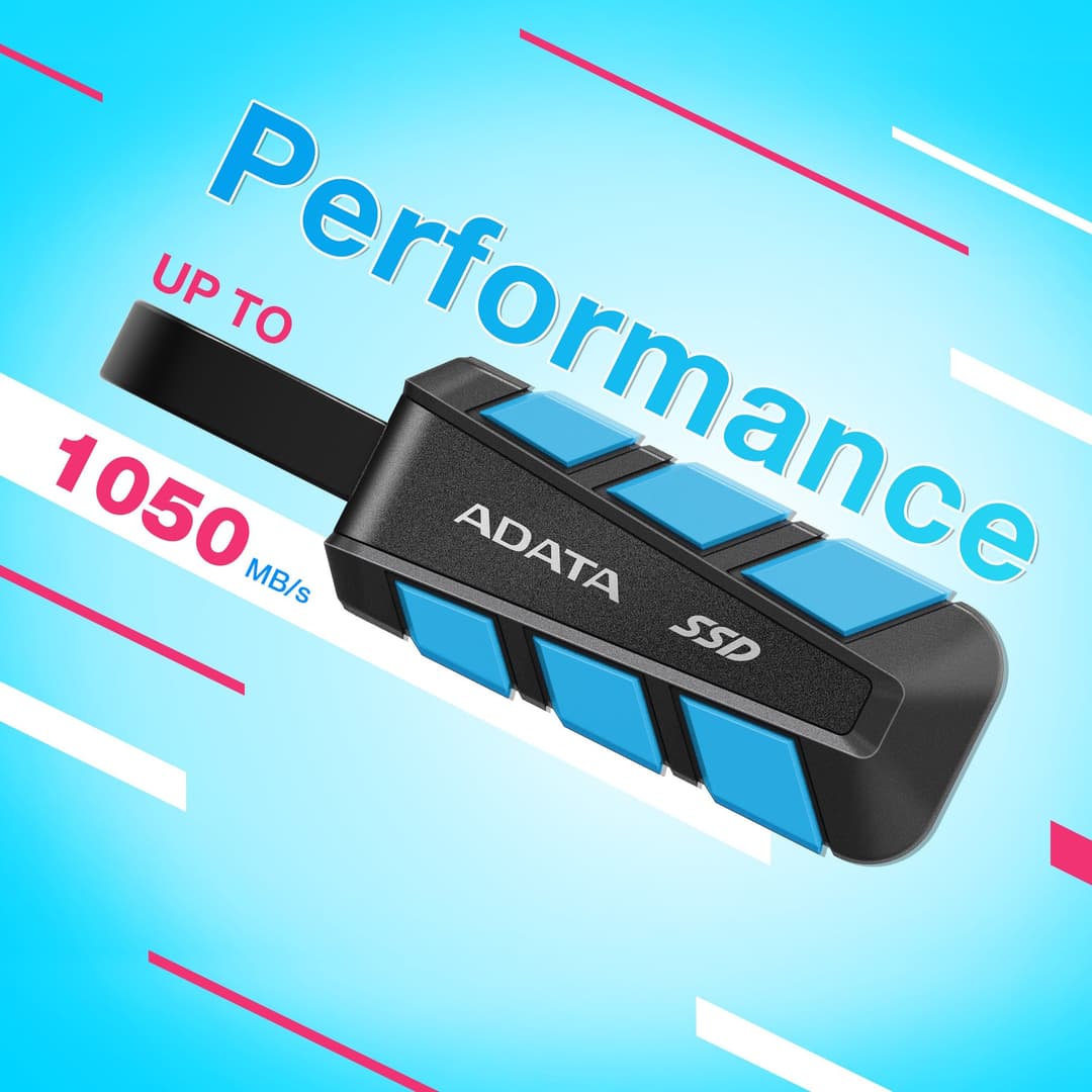 500GB AData SC740 External SSD USB3.2 Gen2 Black/Blue Shock and Drop Proof - Image 8