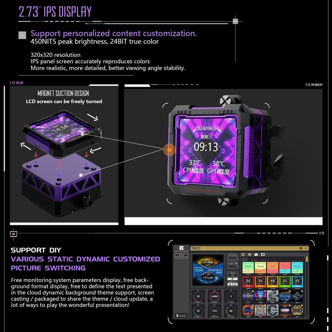 Thermalright Frozen Warframe PRO 360 Black ARGB AIO CPU Liquid Cooler - Black - Image 4