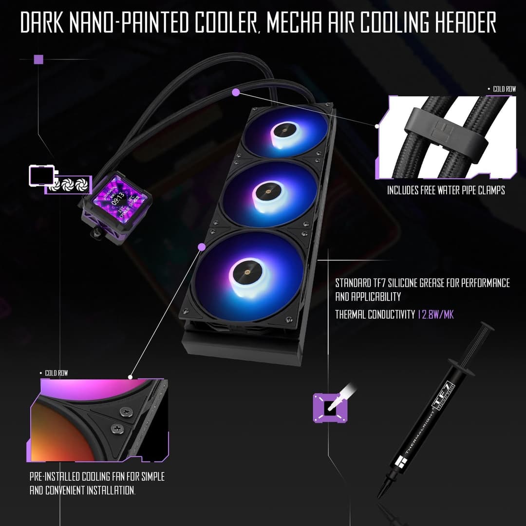 Thermalright Frozen Warframe PRO 360 Black ARGB AIO CPU Liquid Cooler - Black - Image 7