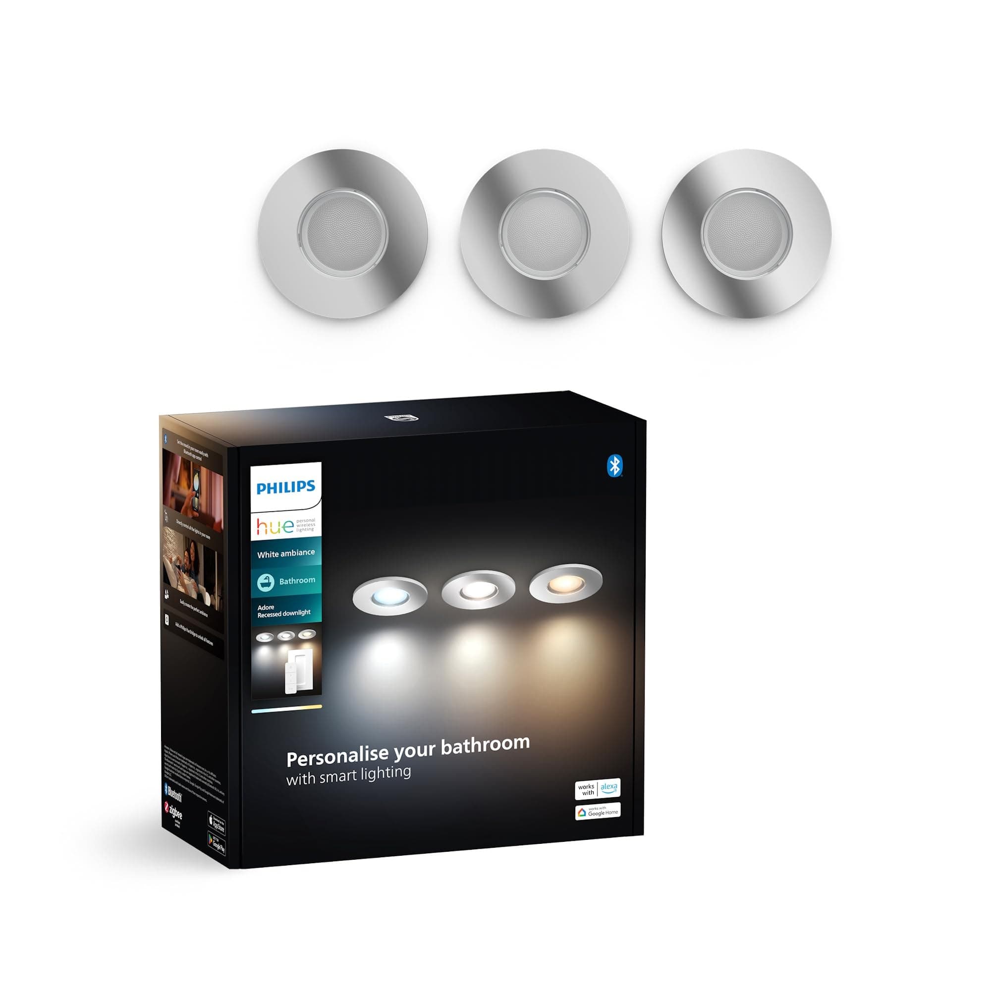 Philips Hue White Ambiance Adore Recessed Spot, 3 Pack - Silver, Polished