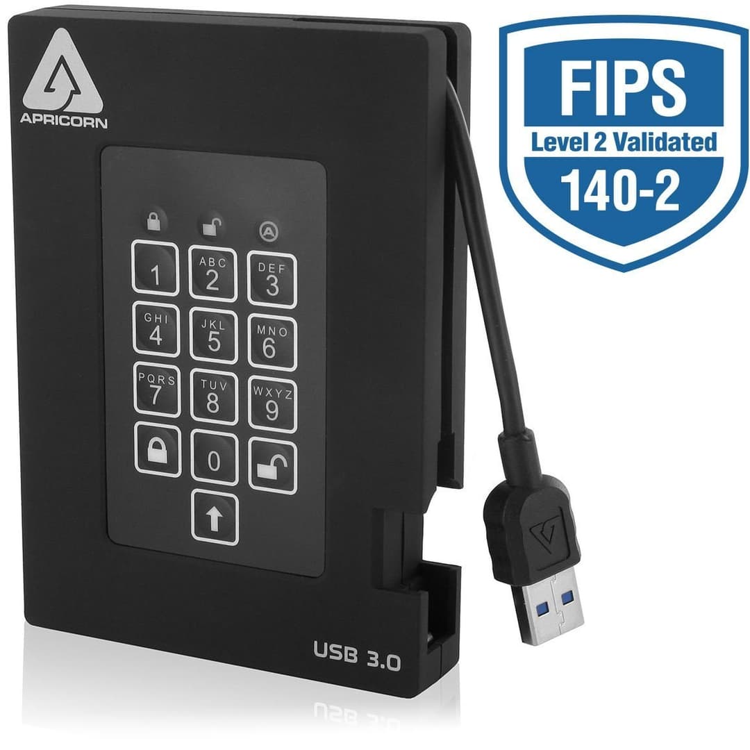 1TB Apricorn Aegis Padlock Fortress USB3.0 External Hard Drive - Black - Image 1