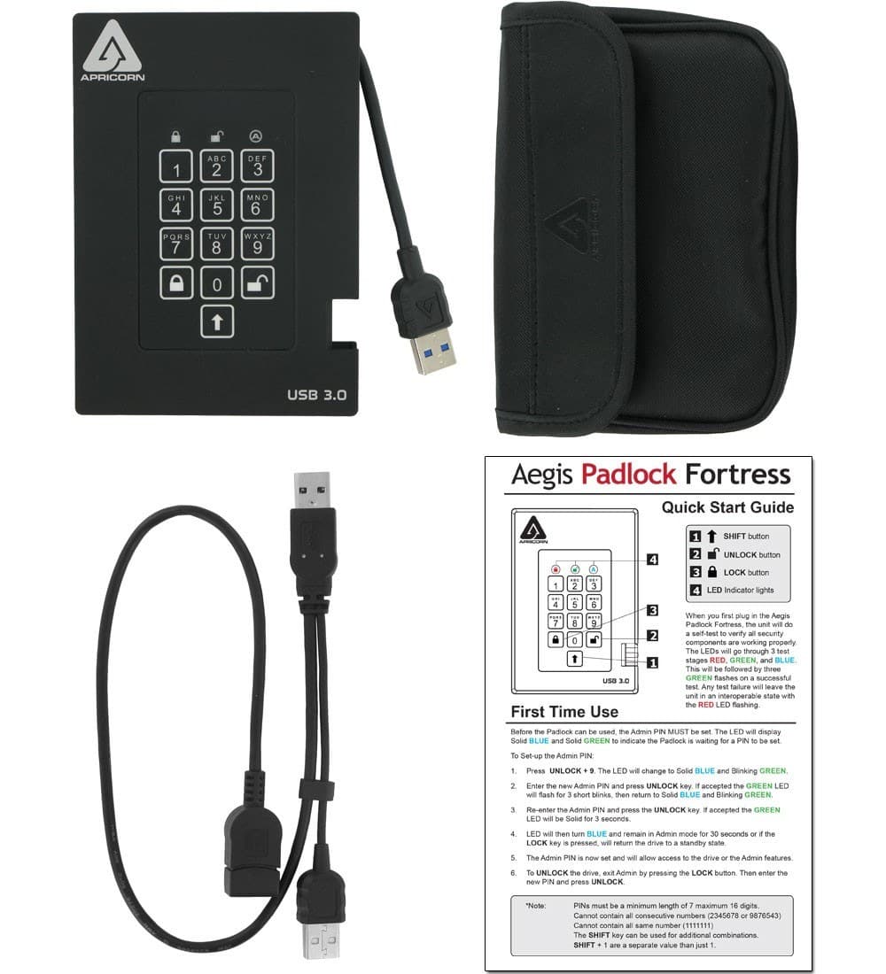 1TB Apricorn Aegis Padlock Fortress USB3.0 External Hard Drive - Black - Image 4