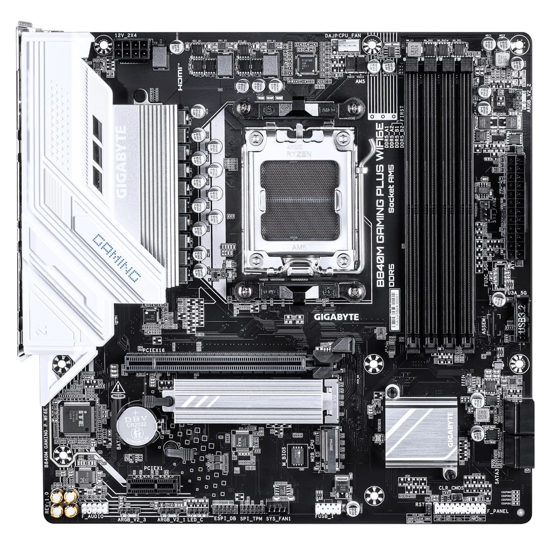 GIGABYTE B840M GAMING PLUS WIFI6E Motherboard - AMD Ryzen 9000 CPUs, 8+2+2 Phases VRM, up to 8200MHz DDR5(O.C), 2xPCIe 4.0 M.2, Wi-Fi 6E, 1GbE LAN, USB 3.2 Gen 2 - Image 2