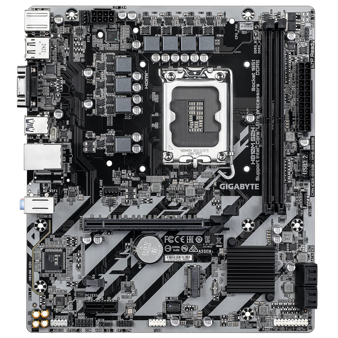 GIGABYTE H810M S2H Motherboard - Intel Core Ultra (Series 2) CPUs, 4+1+2 Phases VRM, up to 6400MHz DDR5, 1xPCIe 4.0 M.2, 1GbE LAN, USB 3.2 Gen 1 - Image 2