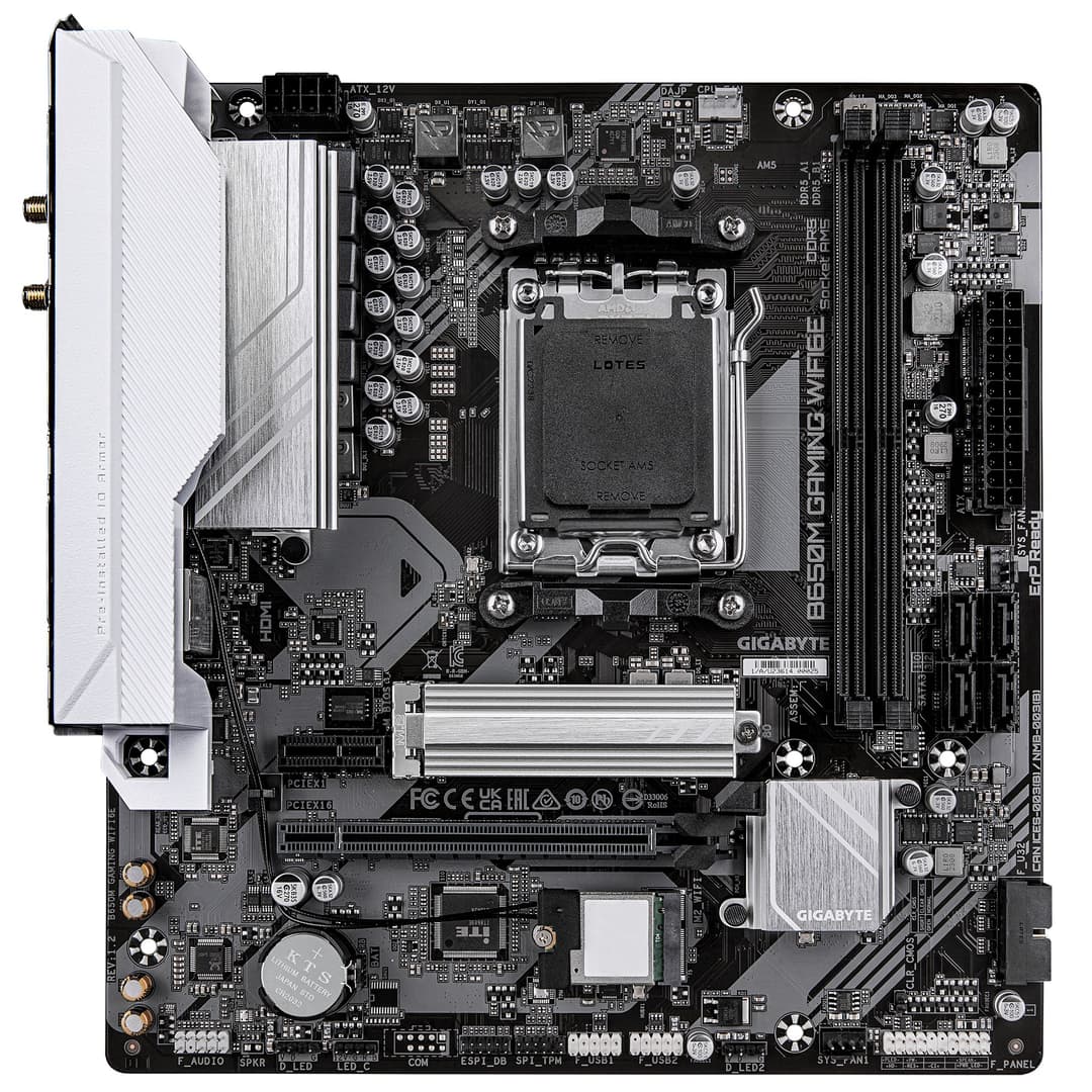 GIGABYTE B650M GAMING WIFI6E Motherboard - AMD Ryzen 9000 Series CPUs, 5+2+2 Phases VRM, up to 6400MHz DDR5 (OC), 1xPCIe 4.0 M.2, 2.5 GbE LAN, WIFI 6E, USB 3.2 Gen 1 - Image 2