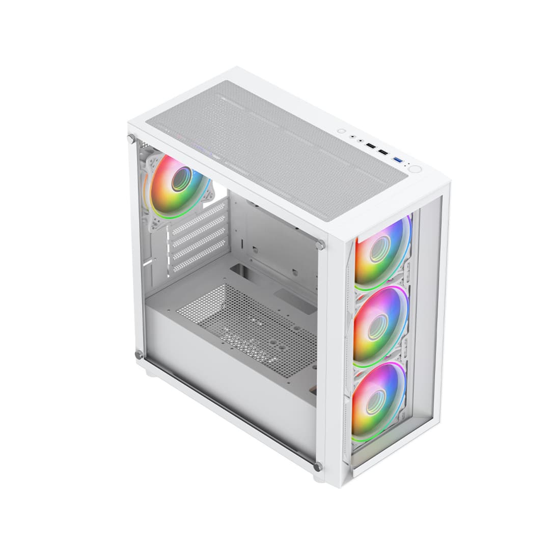 Vida Lucid Micro-ATX Tower Tempered Glass Gaming PC Case - White - Image 5