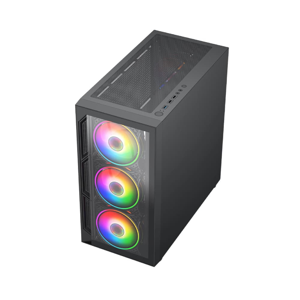 Vida Lucid Micro-ATX Tower Tempered Glass Gaming PC Case - Black - Image 3