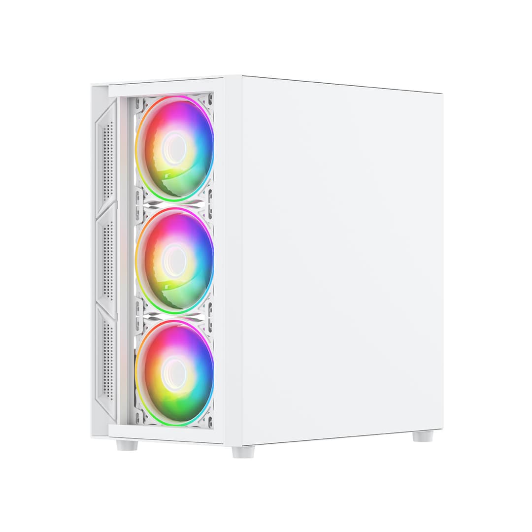 Vida Lucid Micro-ATX Tower Tempered Glass Gaming PC Case - White - Image 2