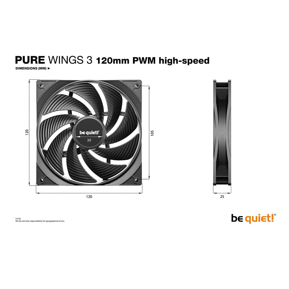 Be Quiet! Pure Wings 3 120mm PWM high-speed 4-Pole Fan Motor Technology 4-pin PWM PC Fan - Image 4