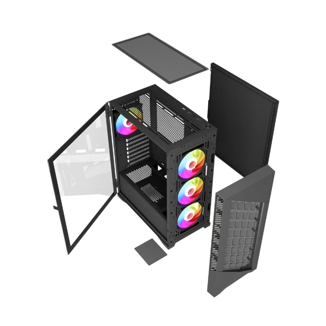 Vida Typhoon ATX ARGB Tempered Glass Gaming PC Case - Black - Image 8