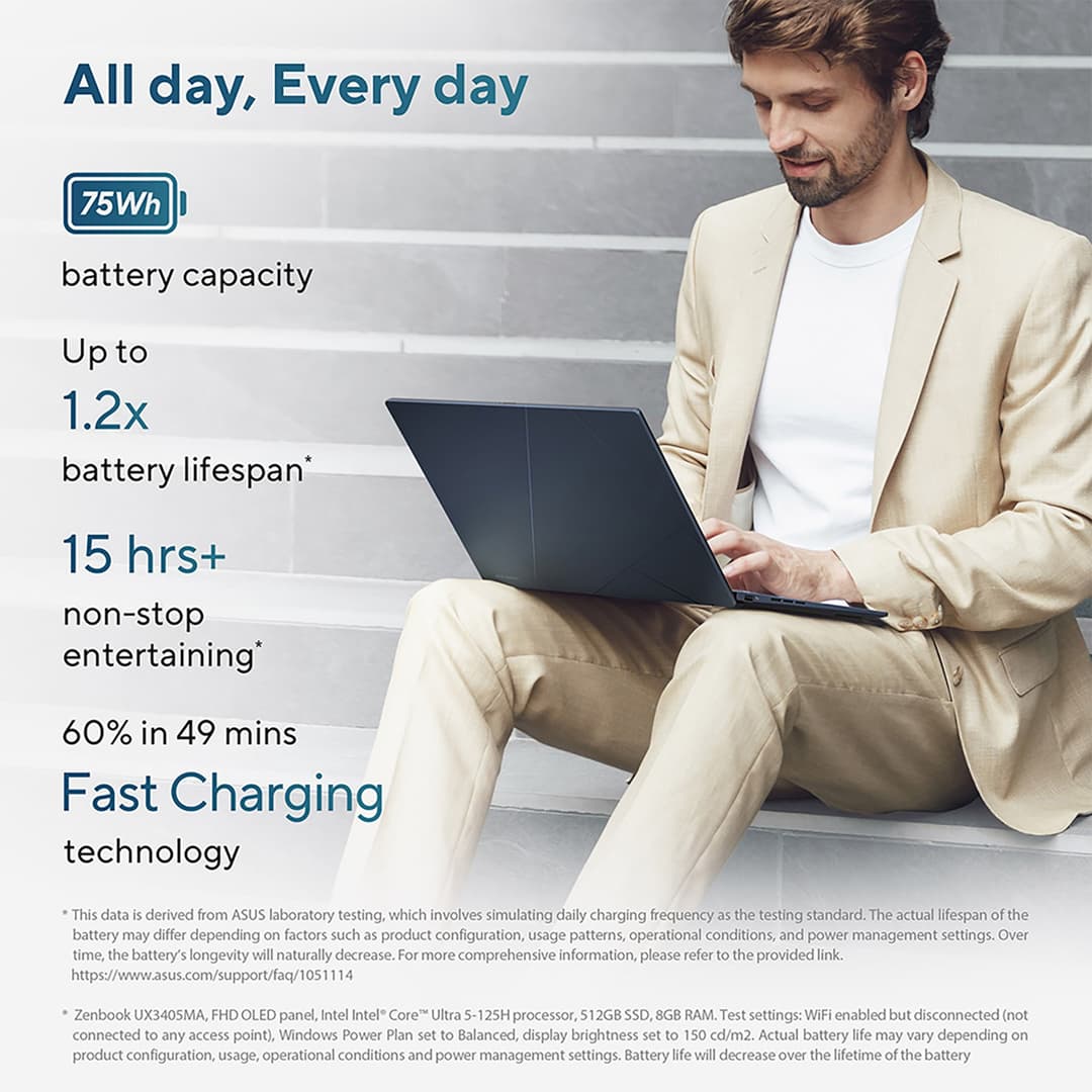 ASUS ZenBook 14 OLED UX3405CA-QL192W Intel Core Ultra 7 255H 16GB RAM 1TB SSD 14" Touchscreen Windows 11 Home Laptop - Image 5