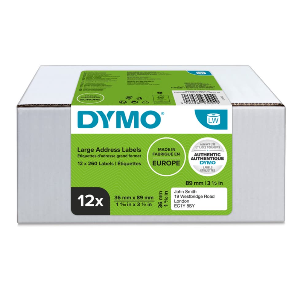 Dymo 2093093 10-Roll LW labels 99012 36 x 89mm White Paper Permanent Adhesive