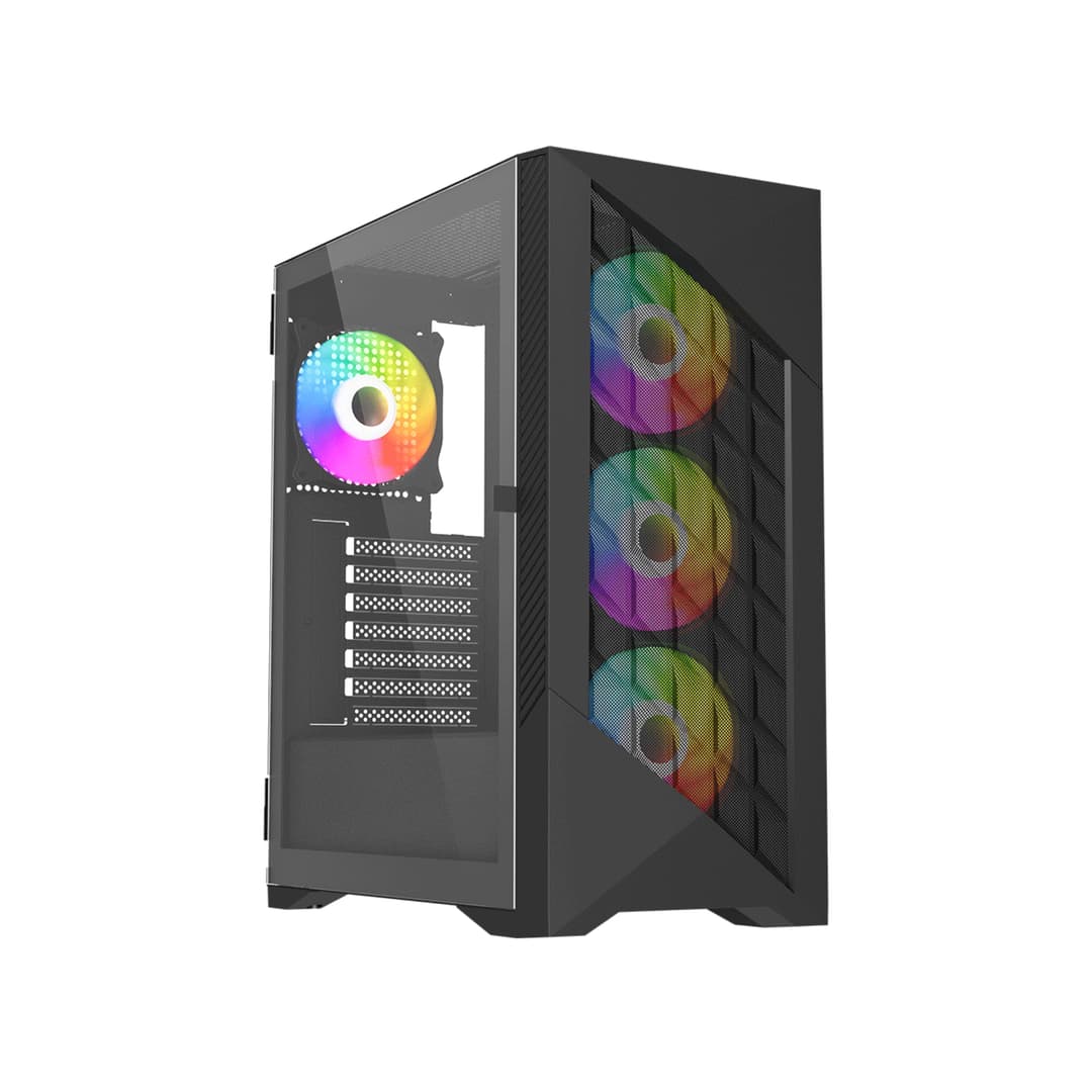 Vida Typhoon ATX ARGB Tempered Glass Gaming PC Case - Black - Image 1