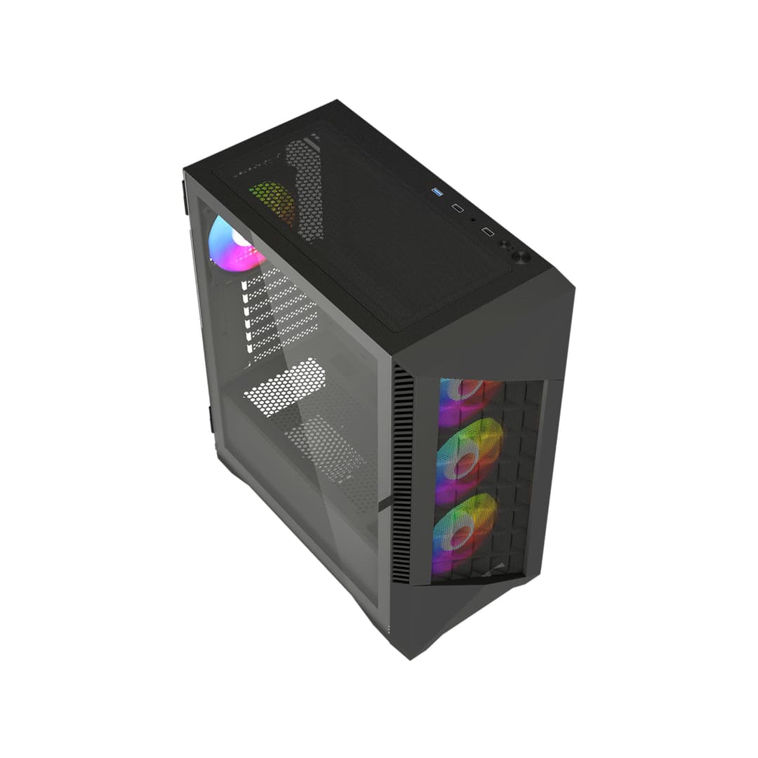 Vida Typhoon ATX ARGB Tempered Glass Gaming PC Case - Black - Image 6