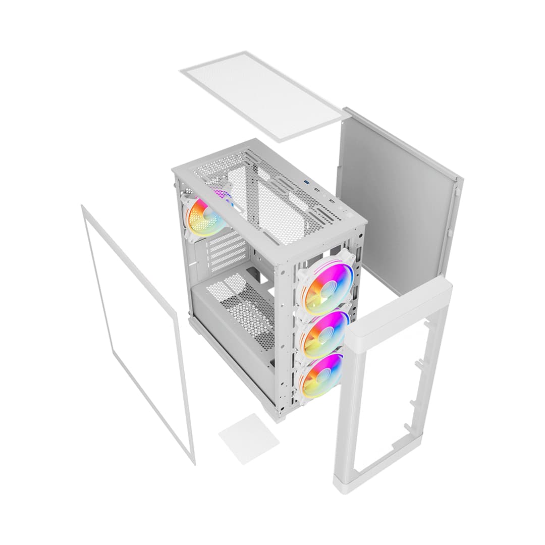 Vida Zephyr V2 Micro-ATX ARGB Tempered Glass Gaming PC Case - White - Image 7