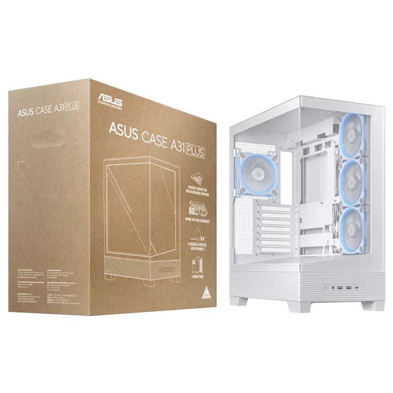 ASUS A31 PLUS TG ARGB Tempared Glass Mid Tower Gaming PC Case - White