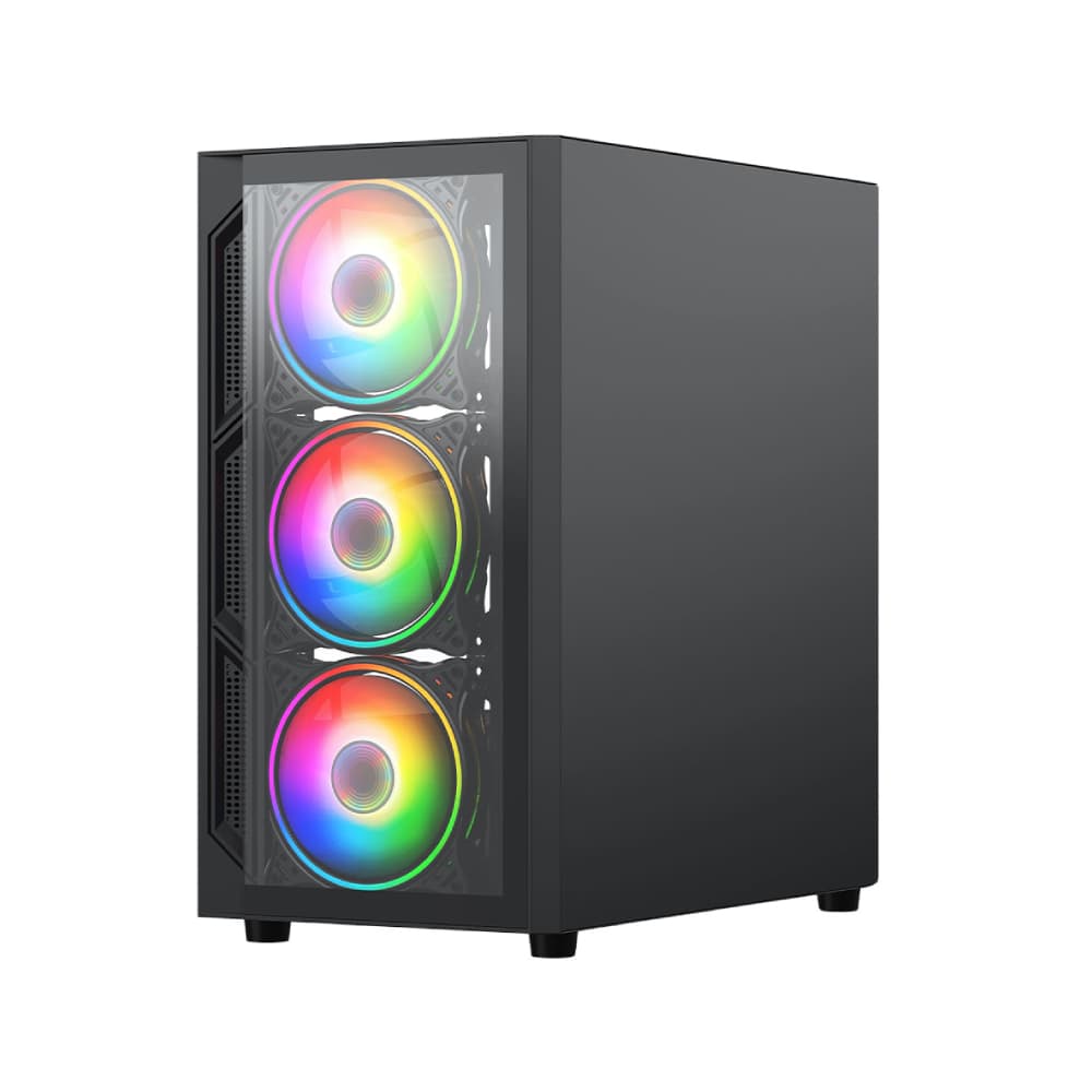 Vida Lucid Micro-ATX Tower Tempered Glass Gaming PC Case - Black - Image 2