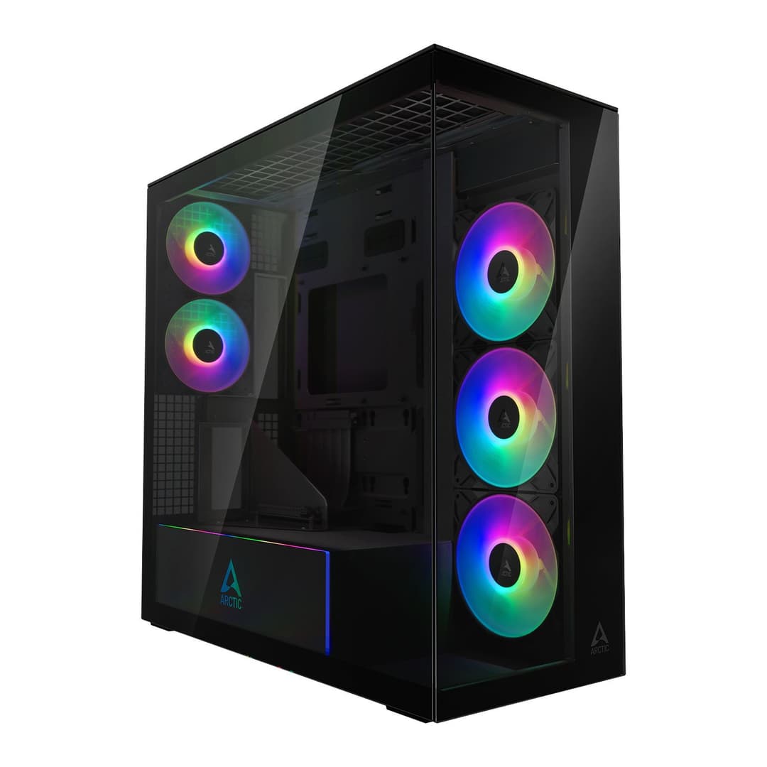 Arctic Xtender ARGB Mirror Tempered Glass w/ Vertical Mount Mid Tower PC Case - Black - Image 1