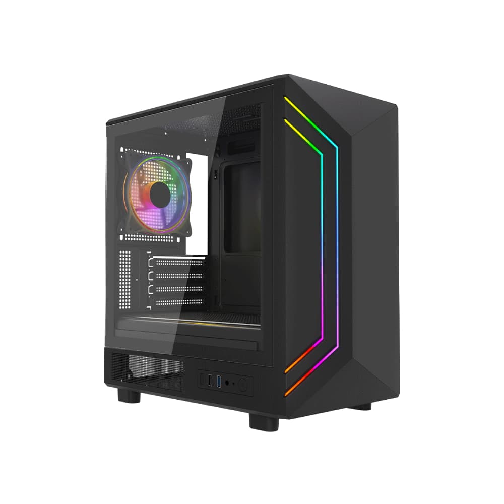 Vida Apollo M Micro-ATX Tempered Glass Gaming PC Case - Black - Image 2
