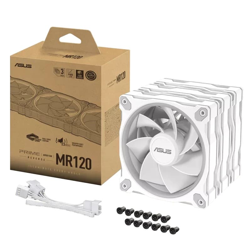 ASUS Prime MR120 ARGB 120mm Reverse PC Fan Triple Pack - White - Image 6