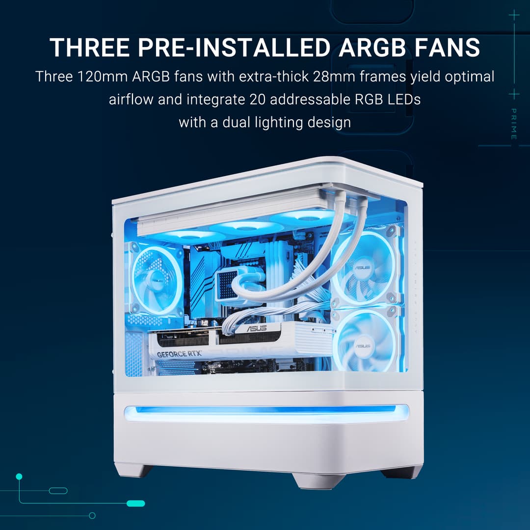 ASUS Prime AP202 ARGB Tempered Glass Mid Tower Gaming Case - White - Image 5