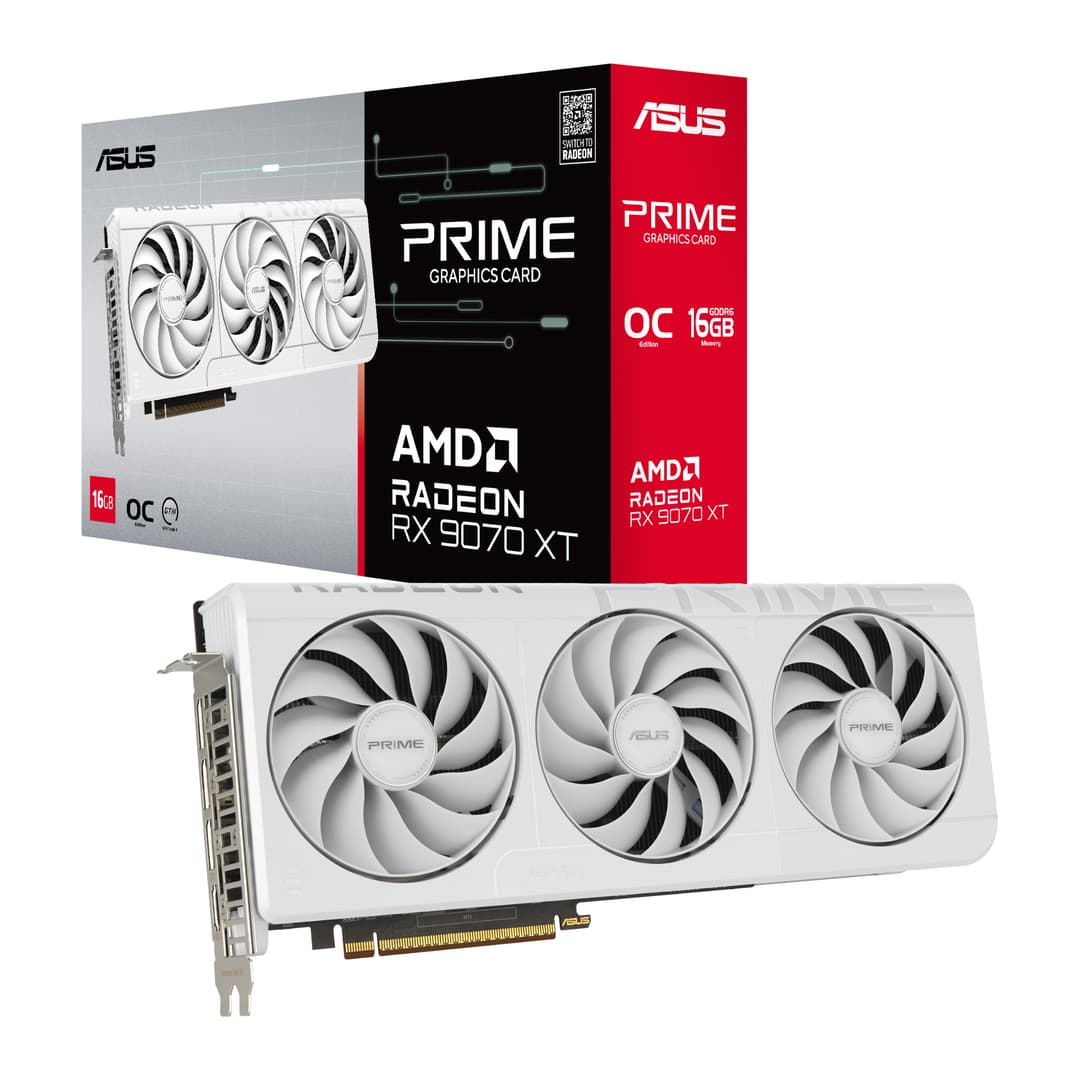 Asus Radeon RX 9070 XT Prime 16GB OC Graphics Card - White - Image 1