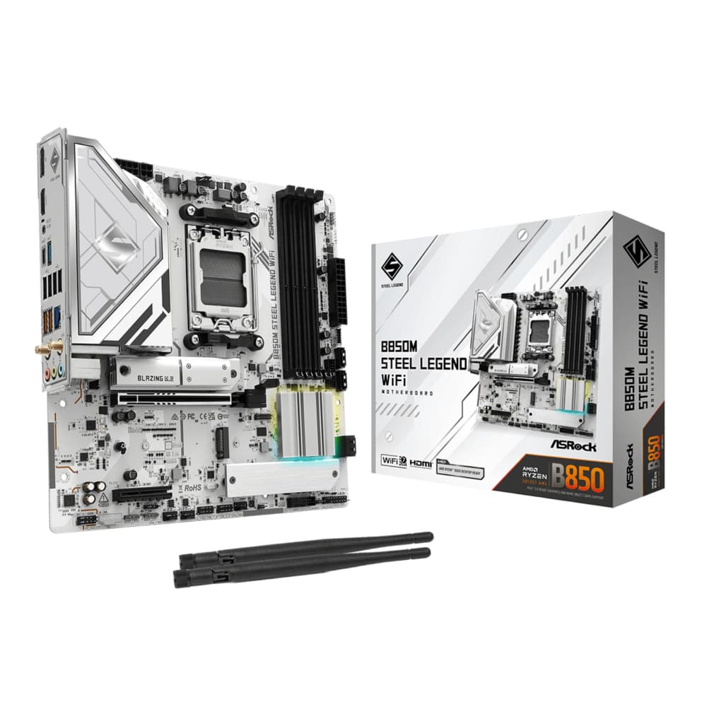 Asrock B850M Steel Legend WiFi Micro-ATX AMD Socket AM5 Motherboard - White - Image 1