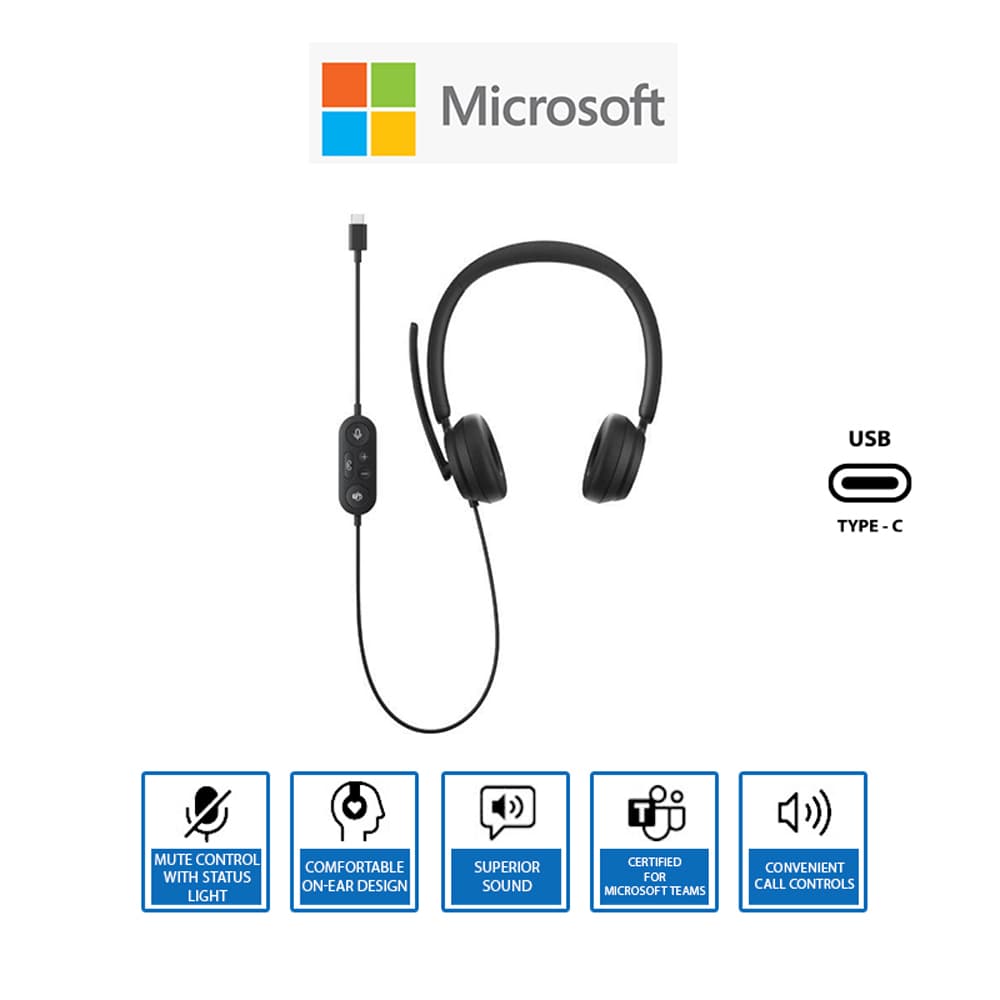 Microsoft Modern USB C Wired Headset Noise Reduction Boom Mic Black - I6N-00001 - Image 7