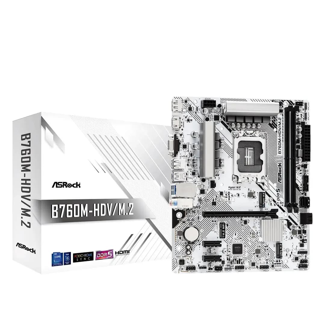 Asrock B760M-HDV/M.2 DDR5 Micro-ATX LGA 1700 Motherboard - White - Image 1