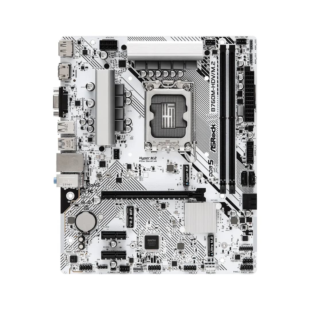 Asrock B760M-HDV/M.2 DDR5 Micro-ATX LGA 1700 Motherboard - White - Image 2