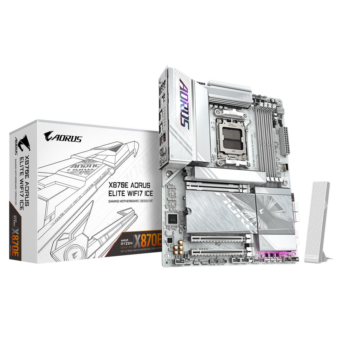 GIGABYTE X870E AORUS ELITE WIFI7 ICE AMD X870E ATX AM5 Motherboard - White - Image 3