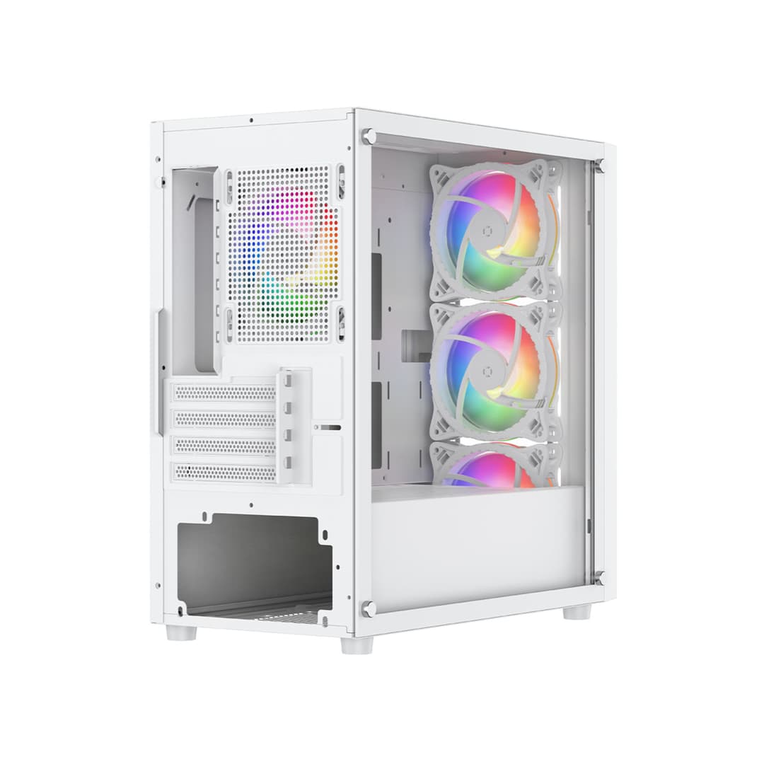 Vida Lucid Micro-ATX Tower Tempered Glass Gaming PC Case - White - Image 6
