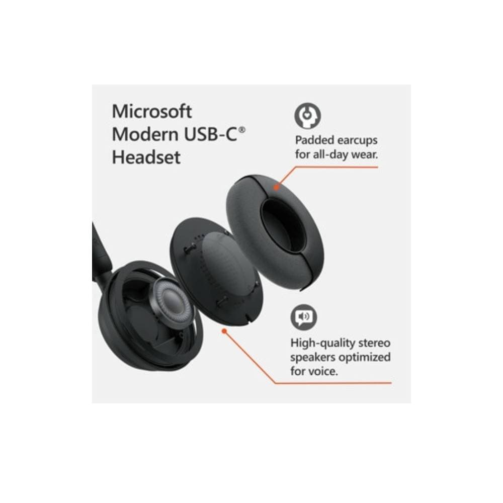 Microsoft Modern USB C Wired Headset Noise Reduction Boom Mic Black - I6N-00001 - Image 4