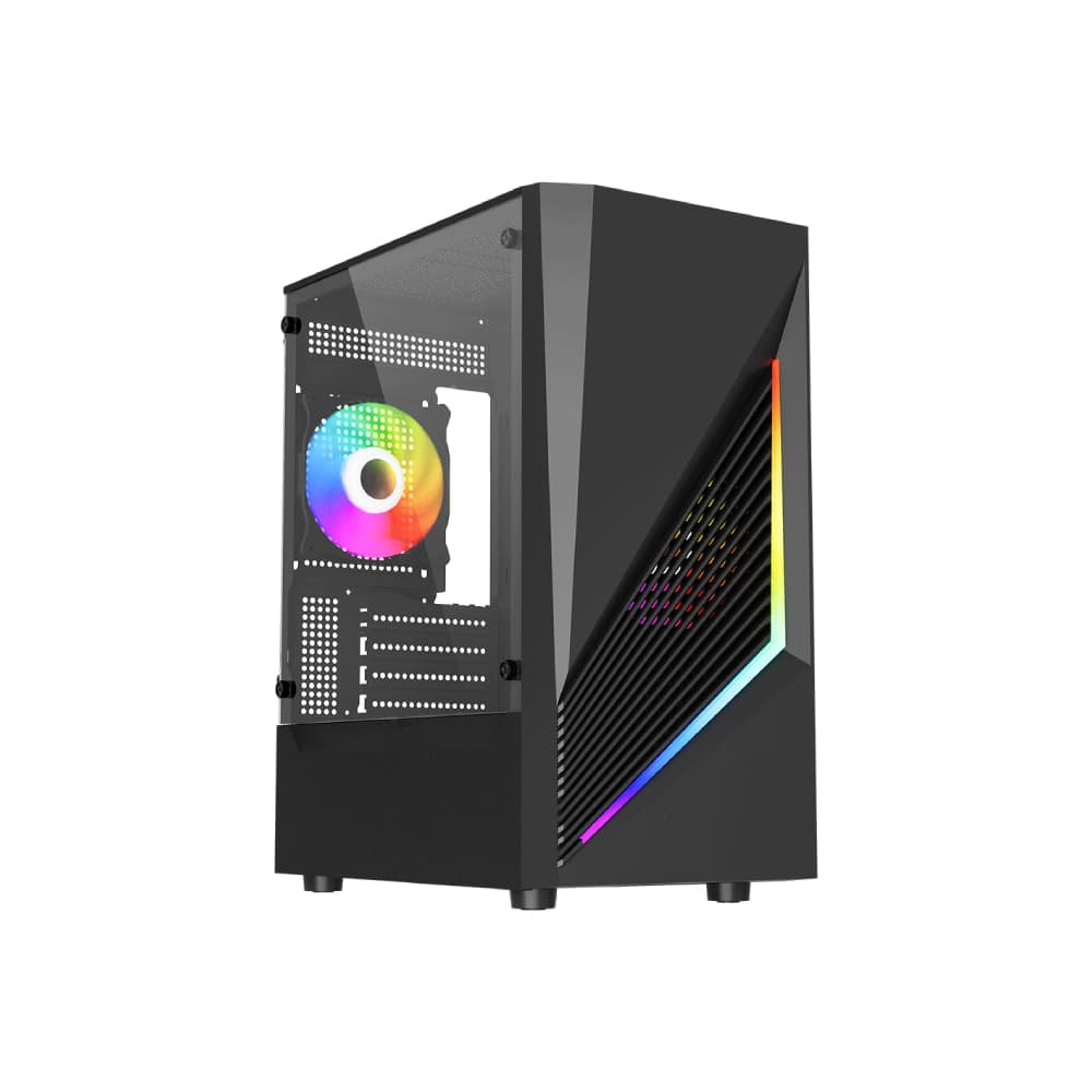 Vida Genesis Micro-ATX ARGB Tempered Glass Gaming PC Case - Black - Image 1