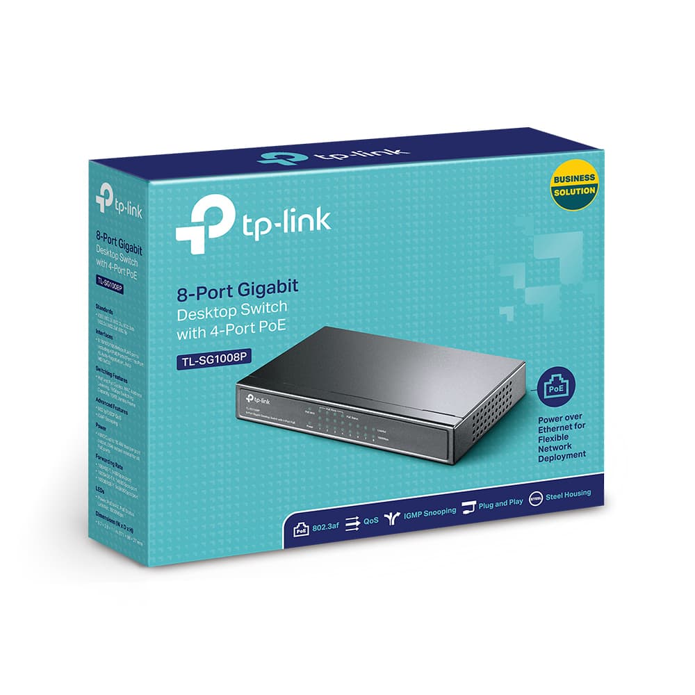 TP-LINK TL-SG1008P 16 Gbit/s Unmanaged 8 x Gigabit Ethernet RJ45 Network Switch