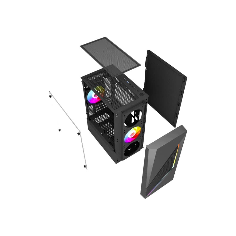 Vida Genesis Micro-ATX ARGB Tempered Glass Gaming PC Case - Black - Image 8