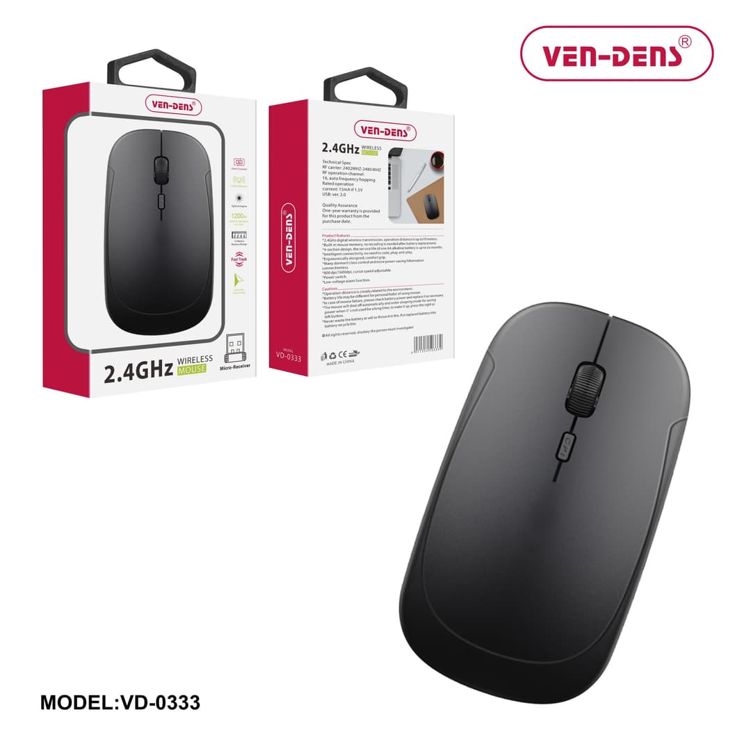 Ven-Dens 2.4GHz Wireless Ergonomic Mouse, High-Precision & Power Efficient, VD-0333 - Black - Image 1