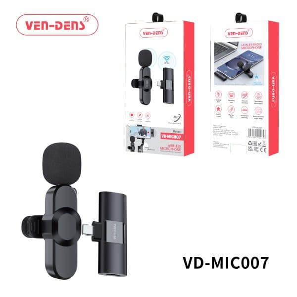 Ven-Dens Wireless Type-C Lavalier Microphone – Clip-On, Noise Reduction, 15–20m Range for Recording & Streaming - Image 1
