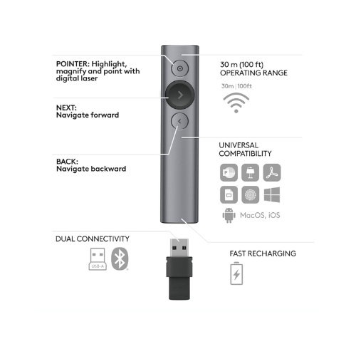 Logitech Spotlight Wireless Presentation Remote - 2.4 GHz Digital Laser Pointer