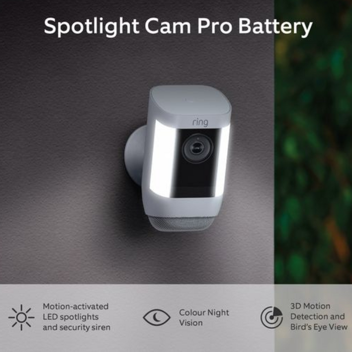 Ring Spotlight Cam Pro Battery – 2K HD Security Camera with LED Spotlights – White